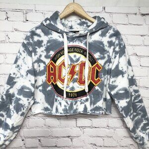 AC/DC High Voltage Rock N Roll Tie Dye Oversized Crop Hoodie Sz S